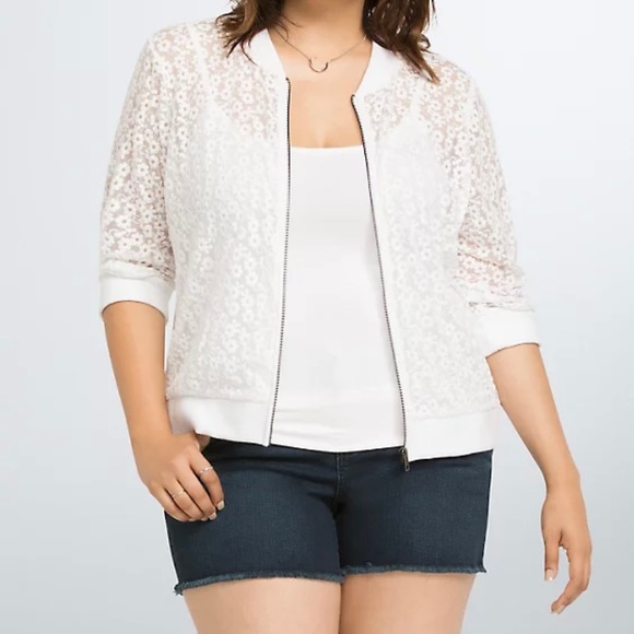 Torrid White Lace Bomber Jacket